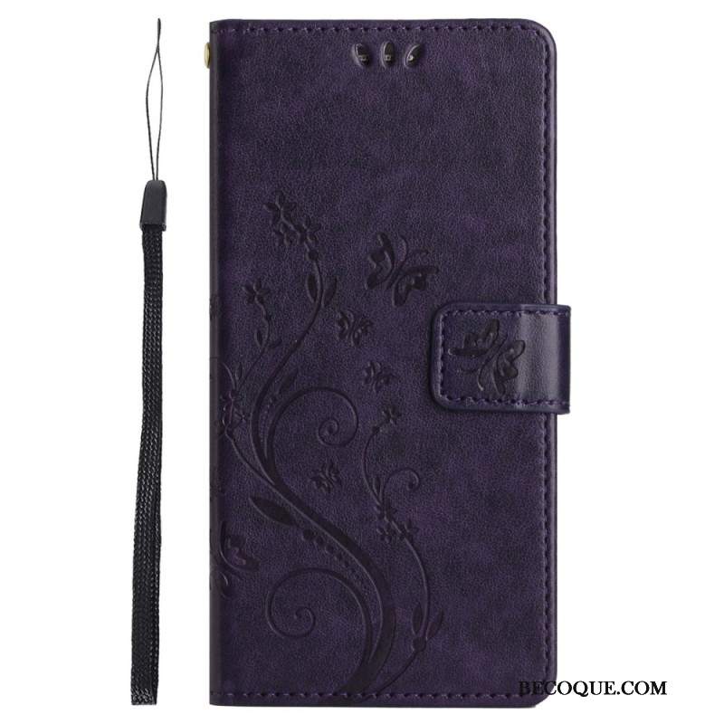 Etui Folio Do Sony Xperia 1 Vi Kwiaty I Motyle Z Paskiem