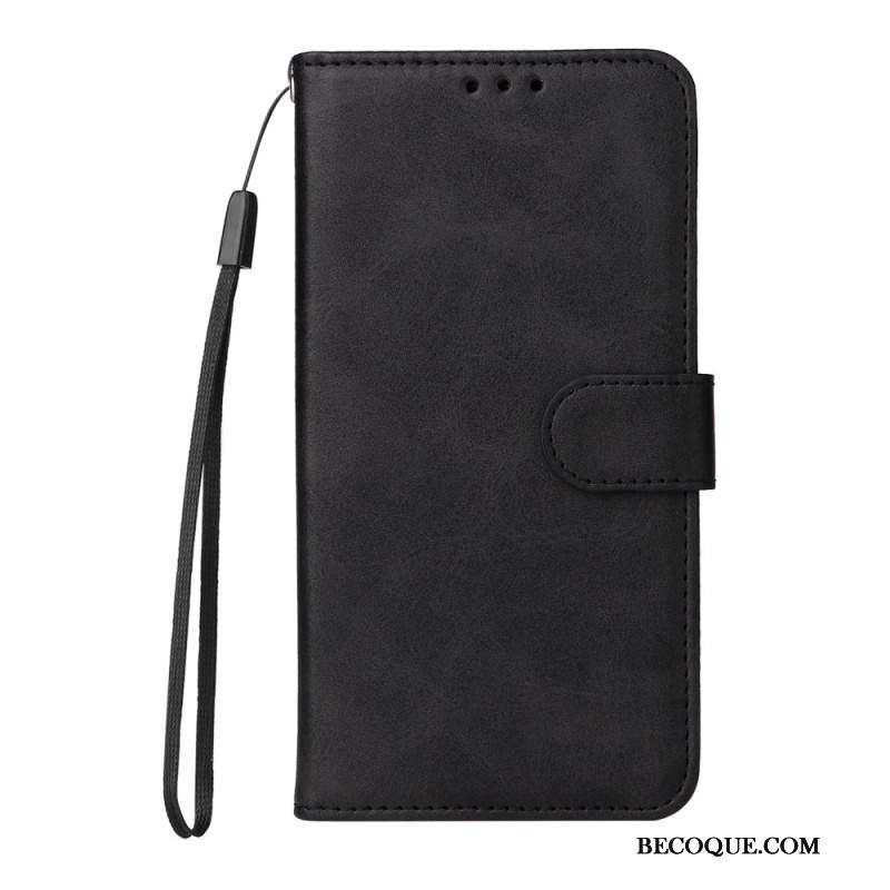 Etui Folio Oppo Reno 12f 5g Zwykła Sztuczna Skóra Z Paskiem Etui Ochronne