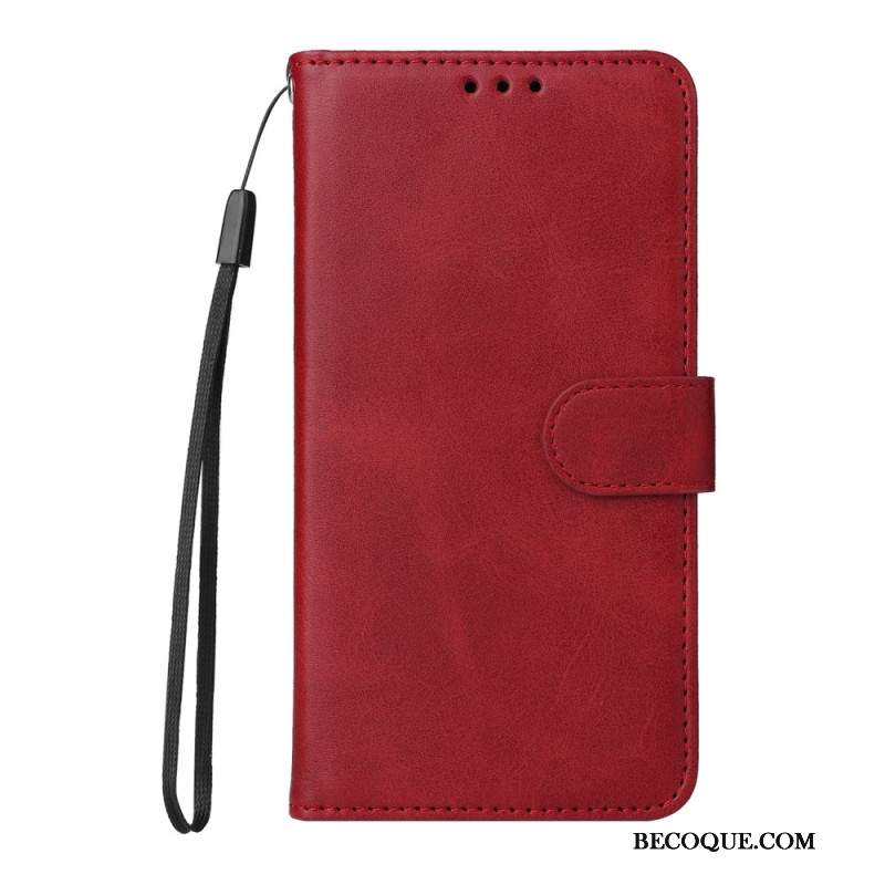 Etui Folio Oppo Reno 12f 5g Zwykła Sztuczna Skóra Z Paskiem Etui Ochronne