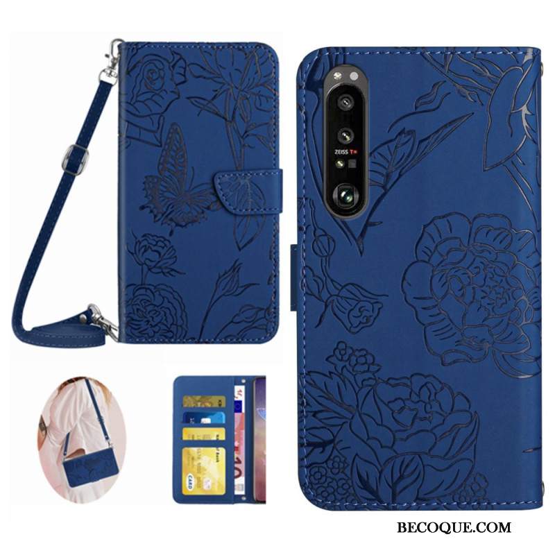 Etui Folio Sony Xperia 1 Vi Nadruk W Kształcie Motyla Z Paskiem Na Ramię Etui Ochronne