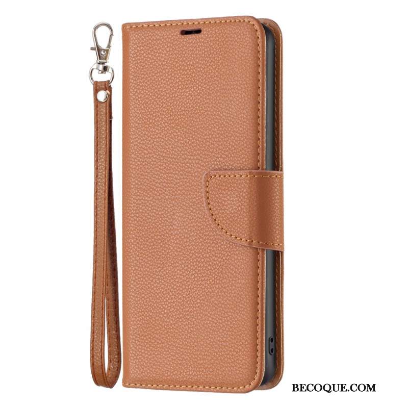 Etui Folio Xiaomi Redmi Note 13 5g Sztuczna Skóra Litchi Z Paskiem Etui Ochronne