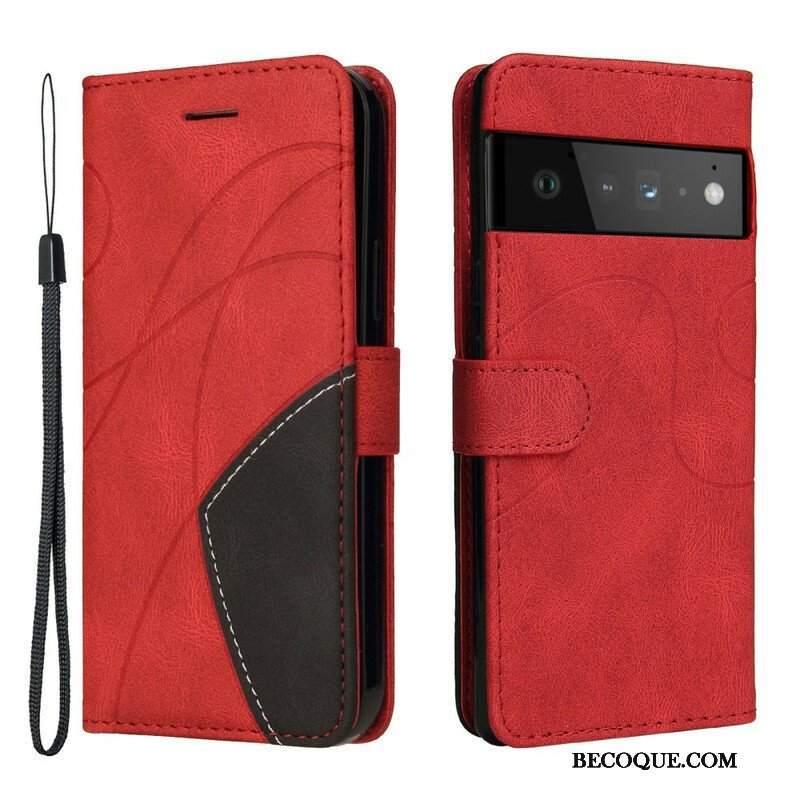 Etui Folio do Google Pixel 6 Dwukolorowa Sygnowana Sztuczna Skóra