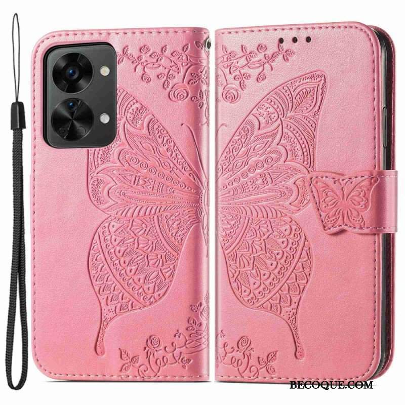 Etui Folio do OnePlus Nord 2T 5G z Łańcuch Etui Na Karty Ze Smyczą Butterfly