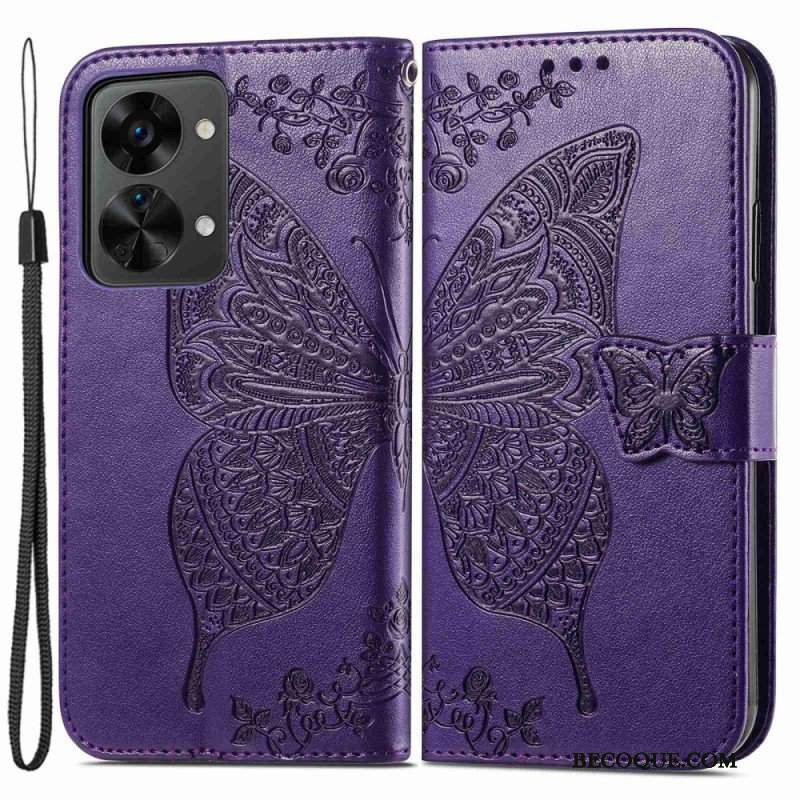 Etui Folio do OnePlus Nord 2T 5G z Łańcuch Etui Na Karty Ze Smyczą Butterfly