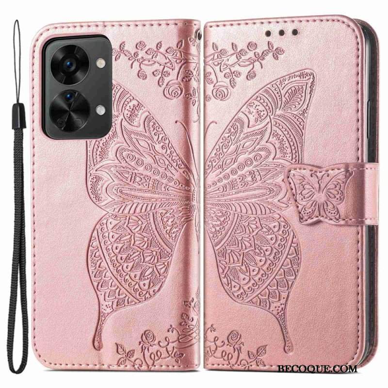 Etui Folio do OnePlus Nord 2T 5G z Łańcuch Etui Na Karty Ze Smyczą Butterfly