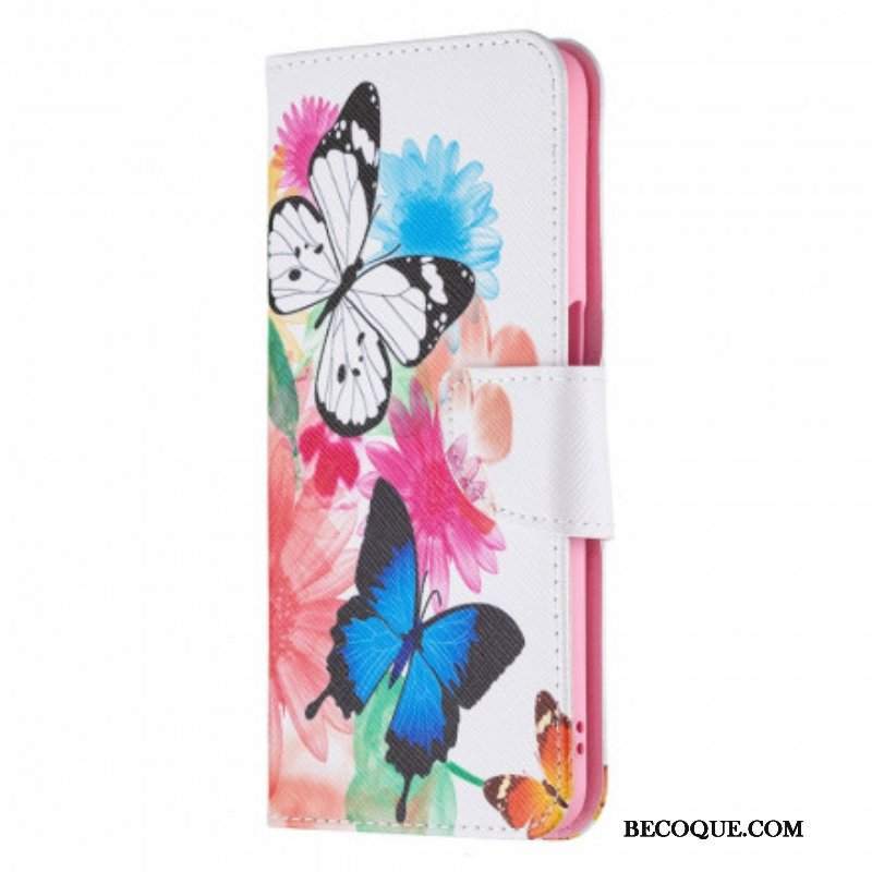 Etui Folio do Oppo A54 5G / A74 5G Malowane Motyle I Kwiaty