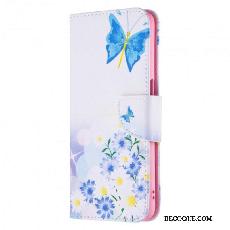 Etui Folio do Oppo A54 5G / A74 5G Malowane Motyle I Kwiaty