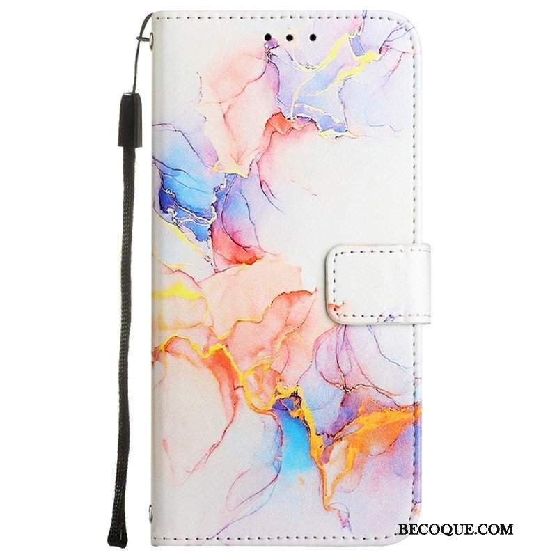 Etui Folio do Oppo A54 5G / A74 5G Marmur Ze Smyczą