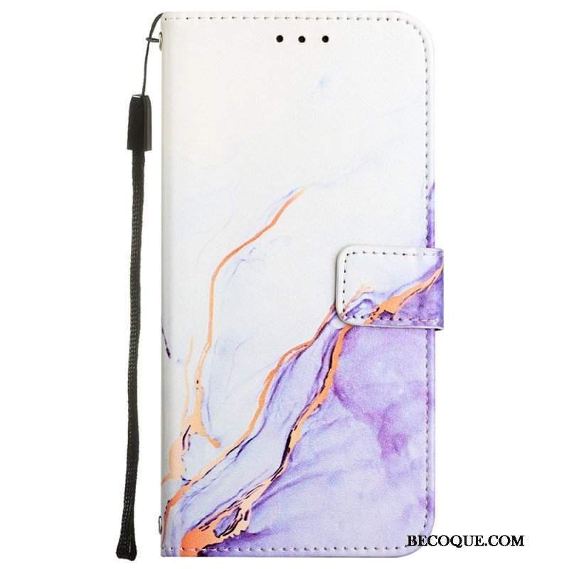 Etui Folio do Oppo A54 5G / A74 5G Marmur Ze Smyczą