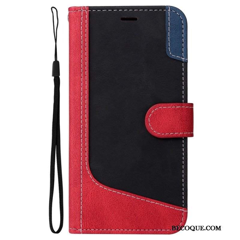 Etui Folio do Oppo A94 5G Trójkolorowy Ze Smyczą