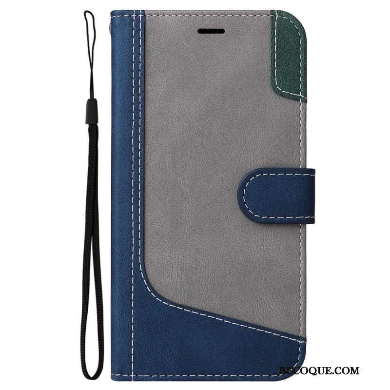 Etui Folio do Oppo A94 5G Trójkolorowy Ze Smyczą