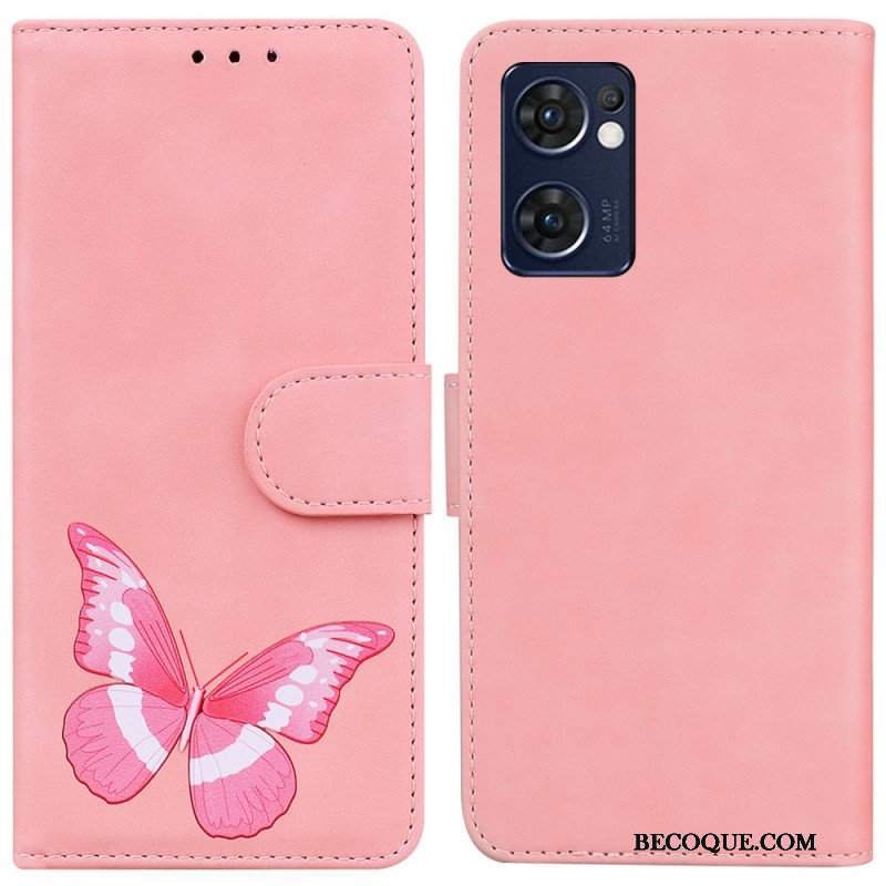 Etui Folio do Oppo Find X5 Lite Motyl Dotykający Skóry