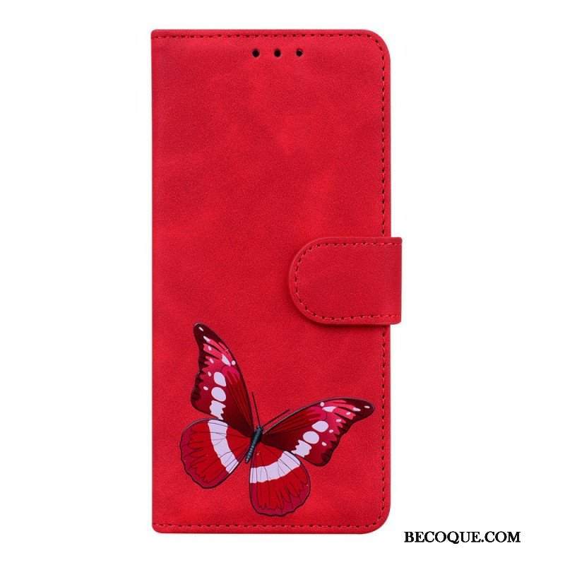 Etui Folio do Poco M4 Pro 5G Motyl Dotykający Skóry