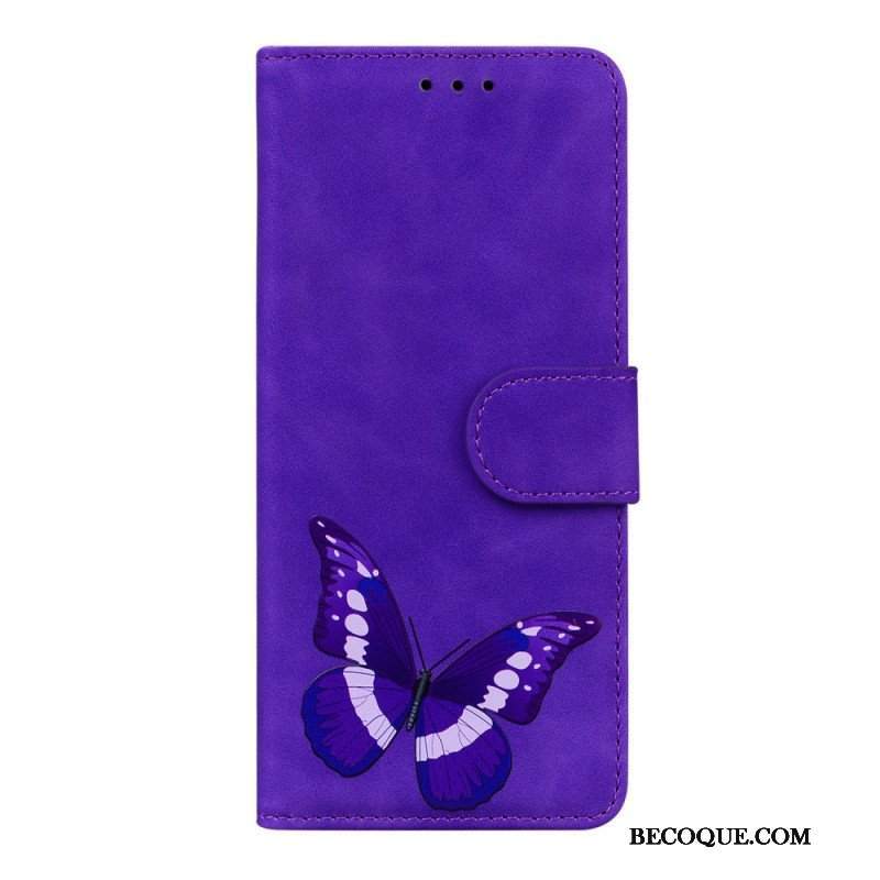 Etui Folio do Poco M4 Pro 5G Motyl Dotykający Skóry