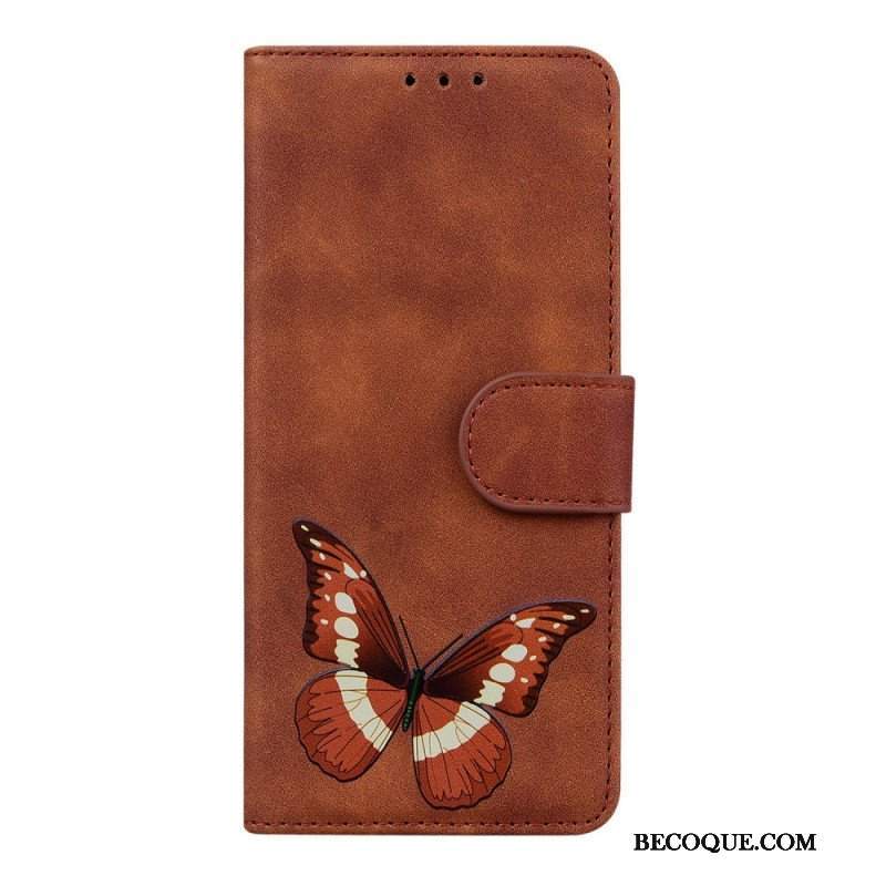 Etui Folio do Poco M4 Pro 5G Motyl Dotykający Skóry