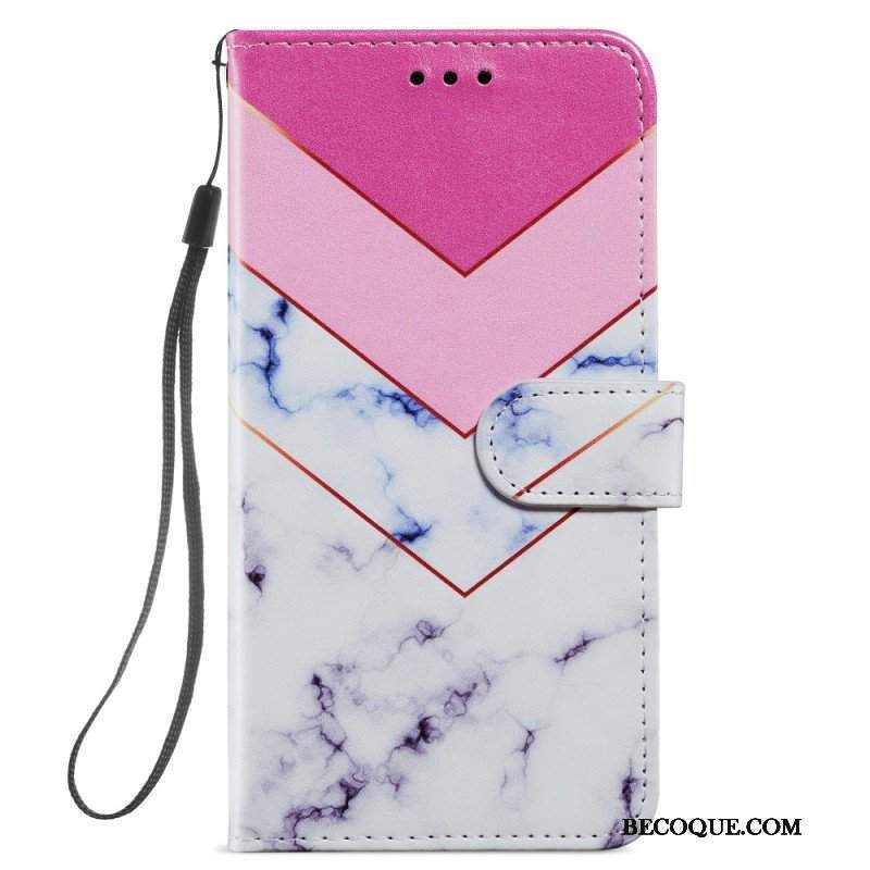 Etui Folio do Samsung Galaxy A54 5G z Łańcuch Marmur W Stylu Strappy