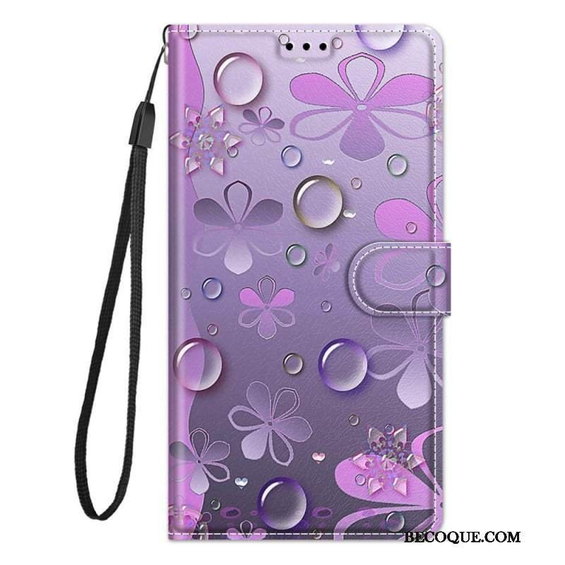 Etui Folio do Samsung Galaxy M23 5G Krople Wody Ze Smyczą