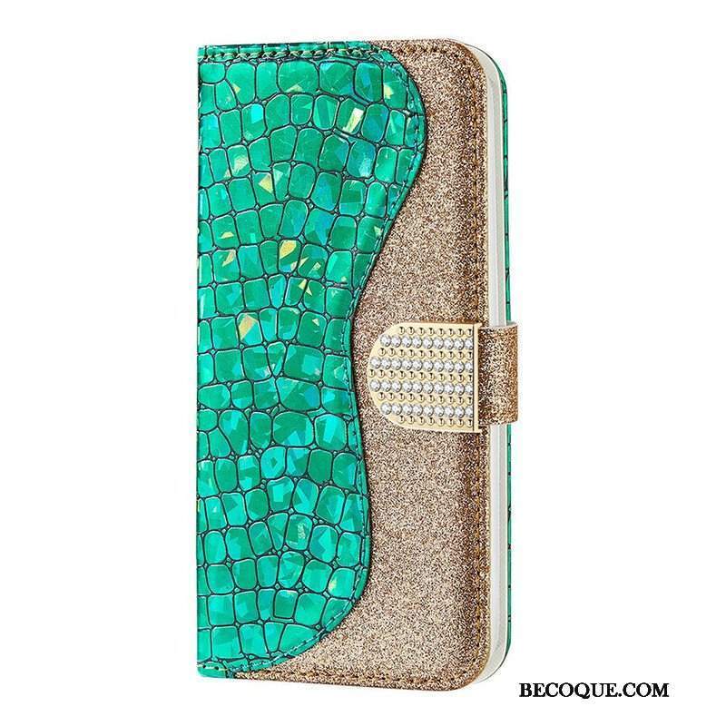 Etui Folio do Samsung Galaxy S21 FE Krokodyle Diamenty