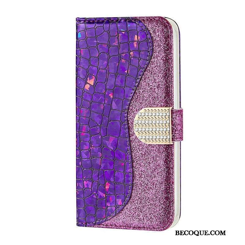 Etui Folio do Samsung Galaxy S21 FE Krokodyle Diamenty