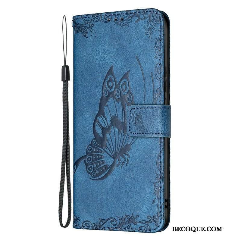 Etui Folio do Samsung Galaxy S21 FE z Łańcuch Barokowy Motyl Z Paskami