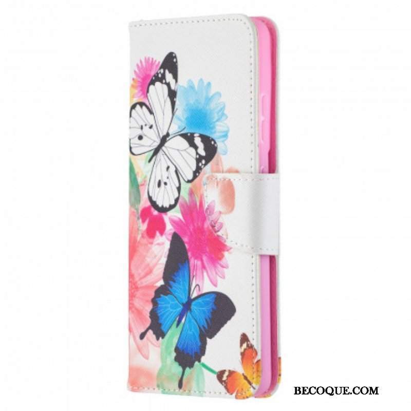 Etui Folio do Samsung Galaxy S21 Ultra 5G Malowane Motyle I Kwiaty