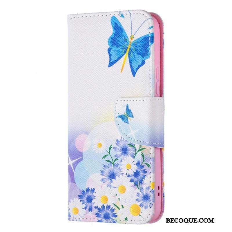 Etui Folio do Samsung Galaxy S22 5G Malowane Motyle I Kwiaty