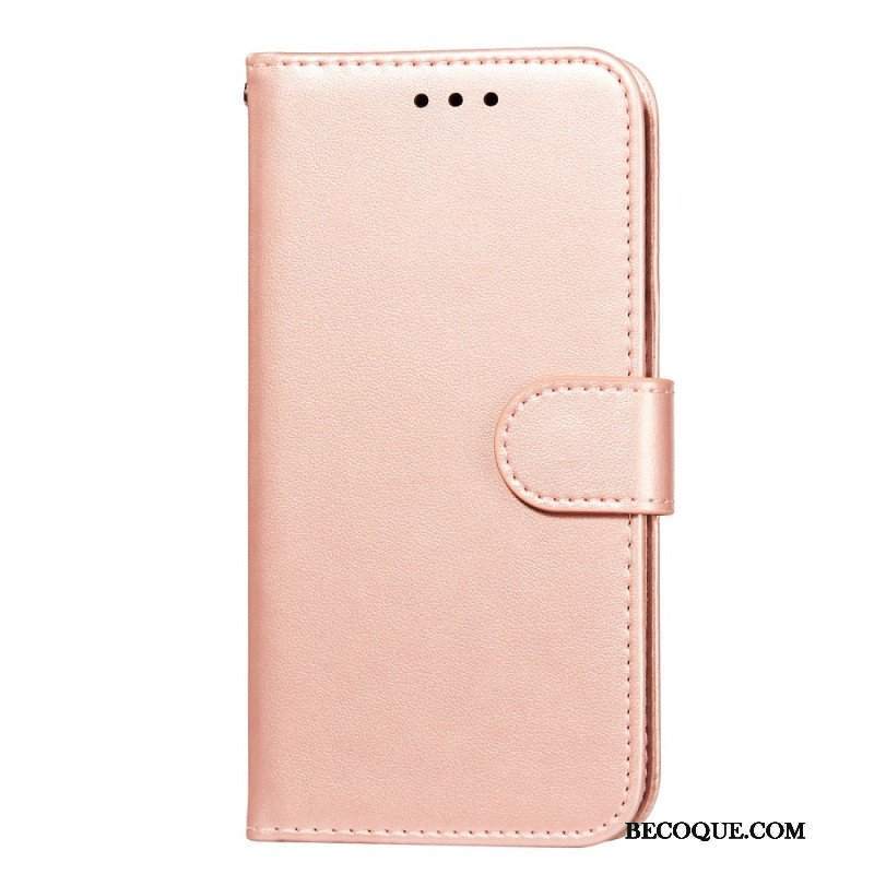 Etui Folio do Samsung Galaxy S22 5G z Łańcuch Pasek W Jednolitym Kolorze