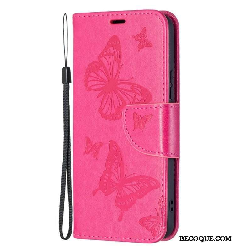 Etui Folio do Samsung Galaxy S22 Plus 5G Motyle W Locie Z Smyczą