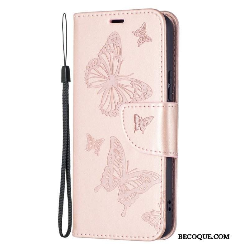 Etui Folio do Samsung Galaxy S22 Plus 5G Motyle W Locie Z Smyczą