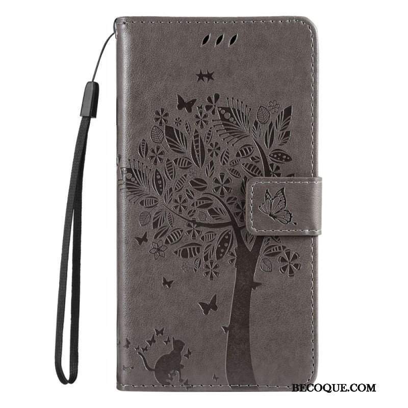 Etui Folio do Samsung Galaxy S23 5G Drapak Dla Kota Ze Smyczą