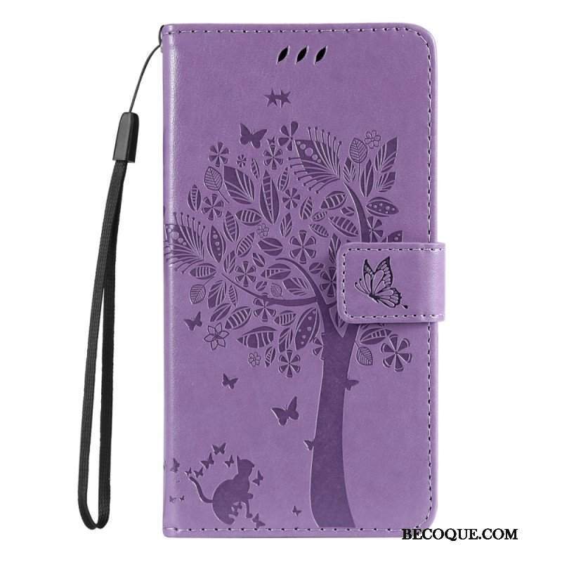 Etui Folio do Samsung Galaxy S23 5G Drapak Dla Kota Ze Smyczą