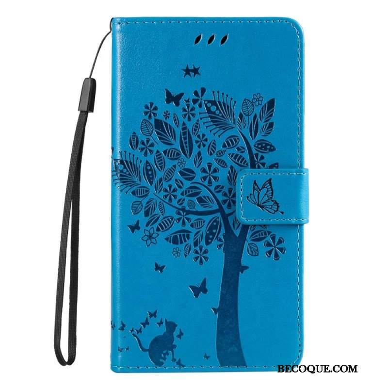 Etui Folio do Samsung Galaxy S23 5G Drapak Dla Kota Ze Smyczą