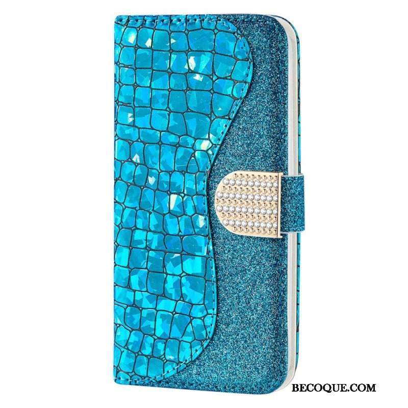 Etui Folio do Samsung Galaxy S23 5G Krokodyle Diamenty