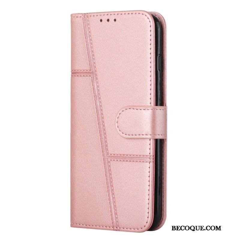 Etui Folio do Samsung Galaxy S23 5G z Łańcuch Paskowaty Geometryczny Skórzany Styl