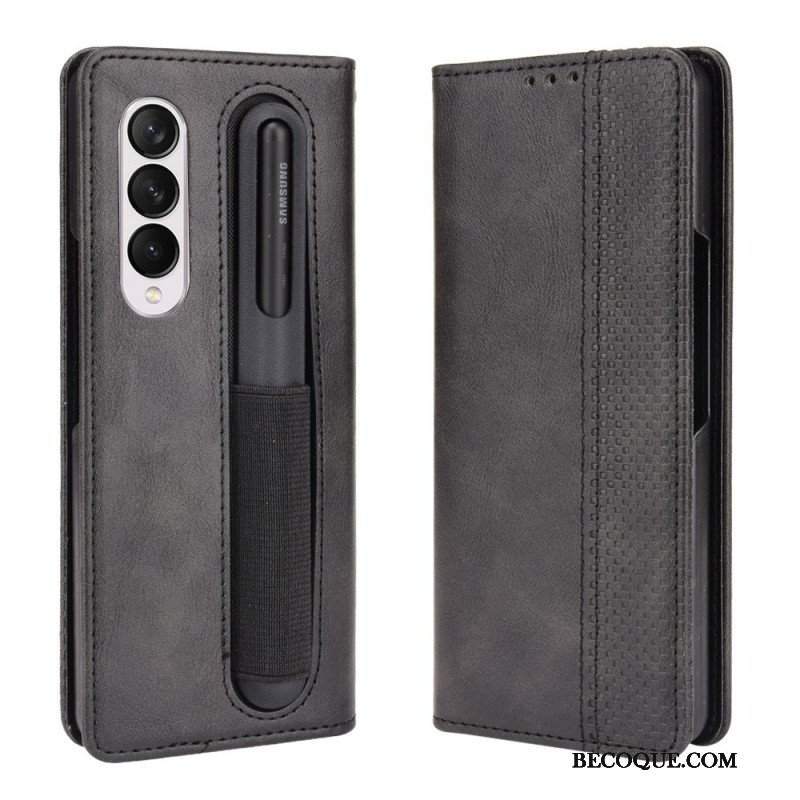 Etui Folio do Samsung Galaxy Z Fold 3 5G Stylizowany Uchwyt Na Rysik Z Efektem Skóry