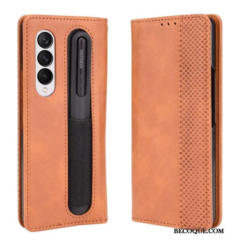 Etui Folio do Samsung Galaxy Z Fold 3 5G Stylizowany Uchwyt Na Rysik Z Efektem Skóry