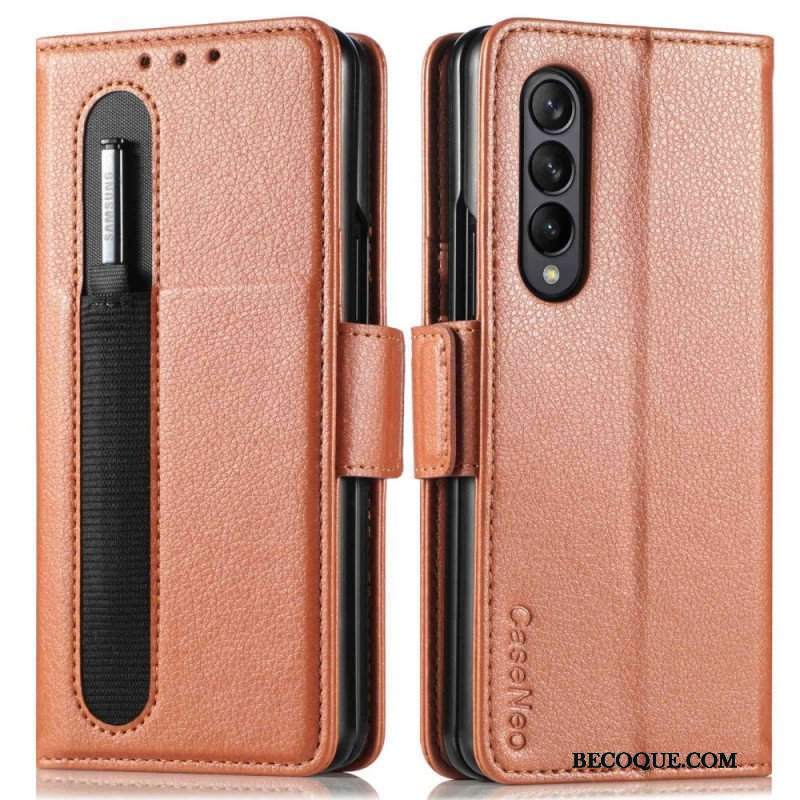 Etui Folio do Samsung Galaxy Z Fold 4 Otwór Na Długopis Liczi Ze Sztucznej Skóry Caseneo