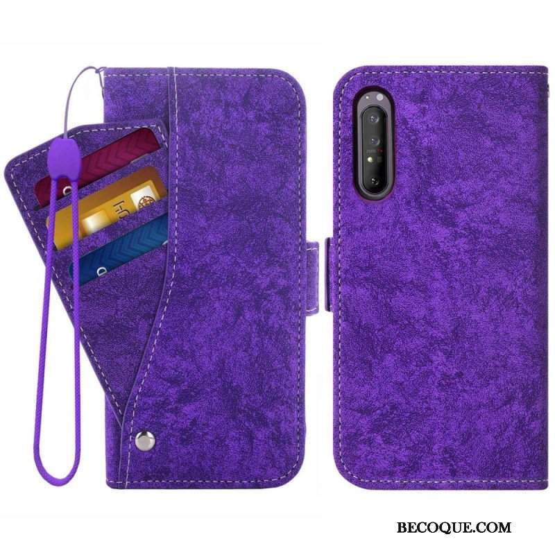 Etui Folio do Sony Xperia 1 IV Skórzany Efekt Z Obrotowym Uchwytem Na Karty