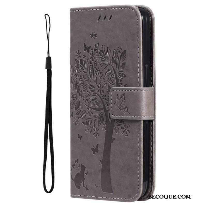 Etui Folio do Xiaomi 12T / 12T Pro z Łańcuch Kot Pod Drzewem Stringów