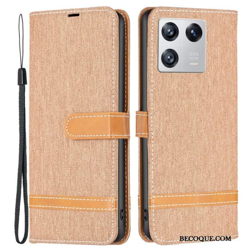 Etui Folio do Xiaomi 13 z Łańcuch Pasek Z Efektem Tkaniny I Skóry