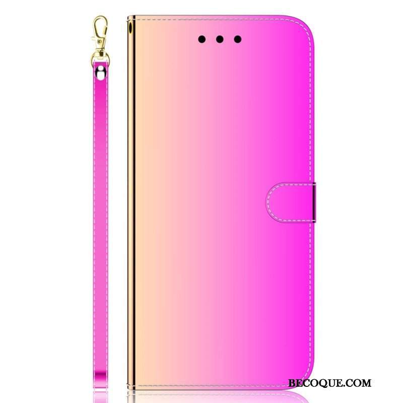 Etui Folio do Xiaomi Redmi Note 12 4G Sztuczna Lustrzana Skóra Z Paskiem