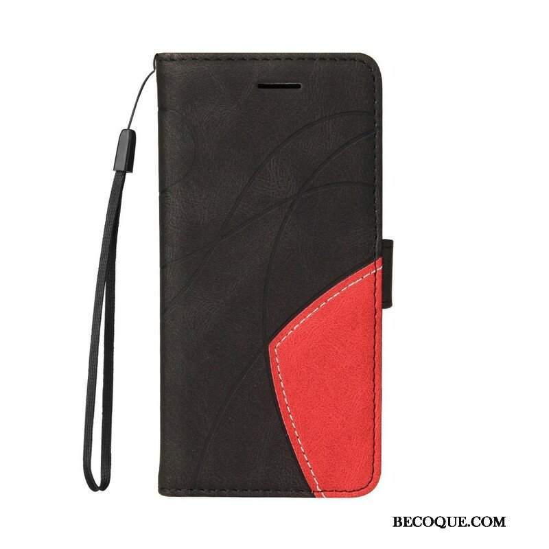 Etui Folio do iPhone 13 Mini Dwukolorowa Sygnowana Sztuczna Skóra