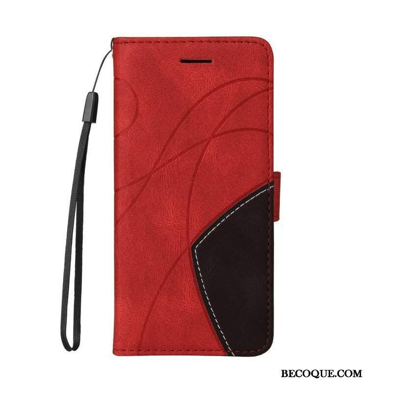 Etui Folio do iPhone 13 Mini Dwukolorowa Sygnowana Sztuczna Skóra