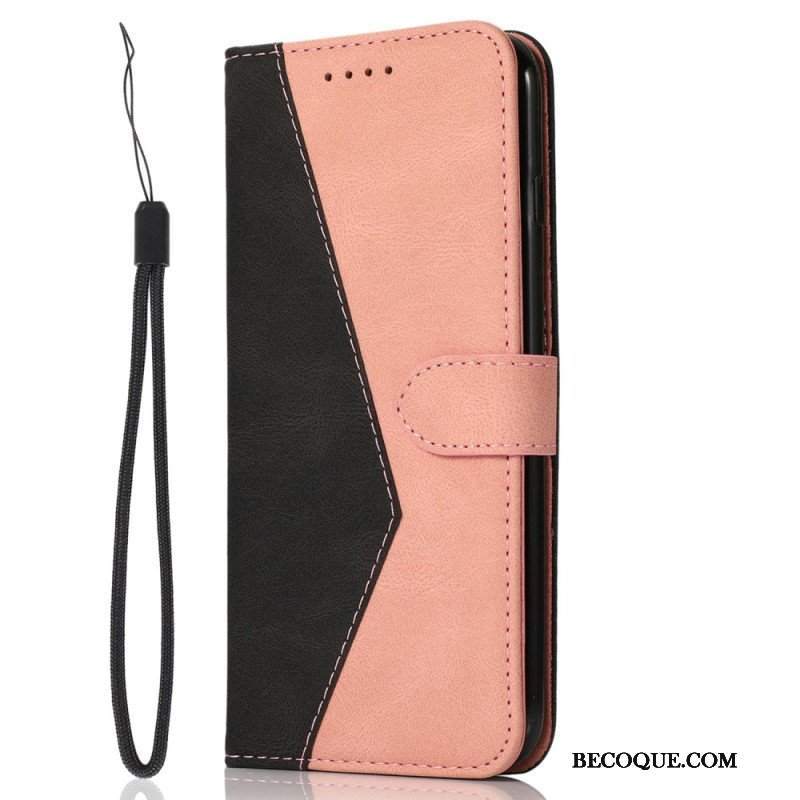 Etui Folio do iPhone 14 Dwukolorowa Skórzana Tekstura