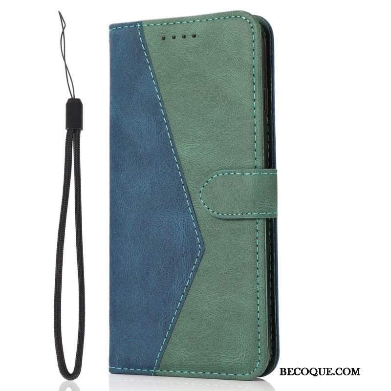 Etui Folio do iPhone 14 Dwukolorowa Skórzana Tekstura