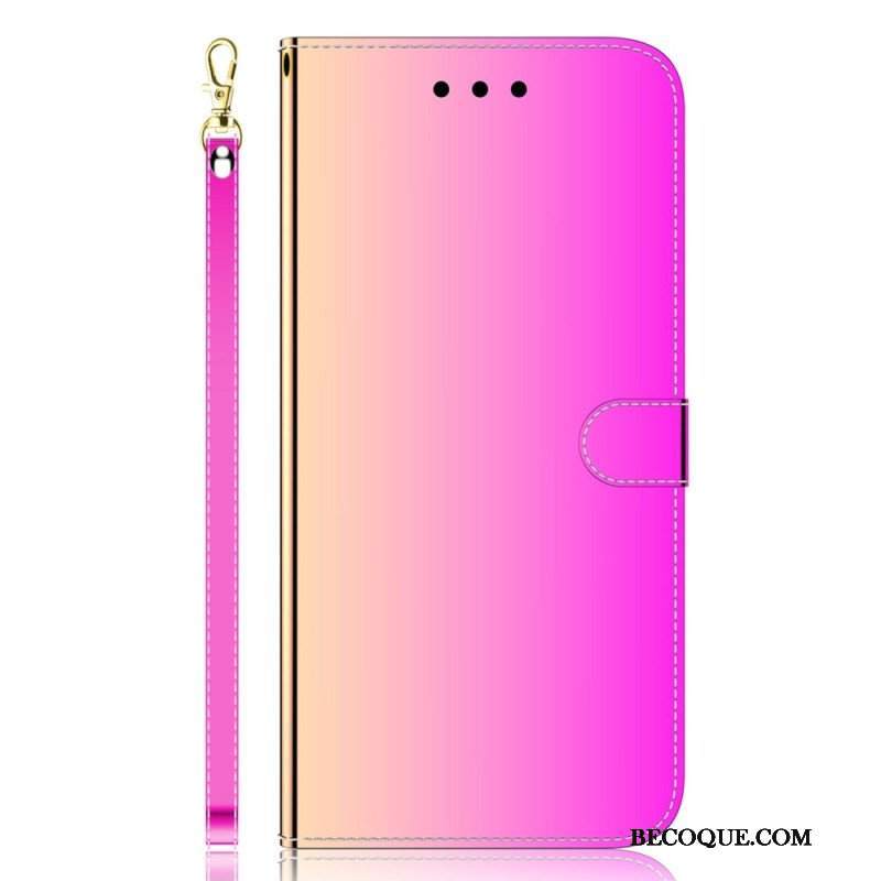 Etui Folio do iPhone 14 Pro Max Osłona Lusterka Ze Sztucznej Skóry