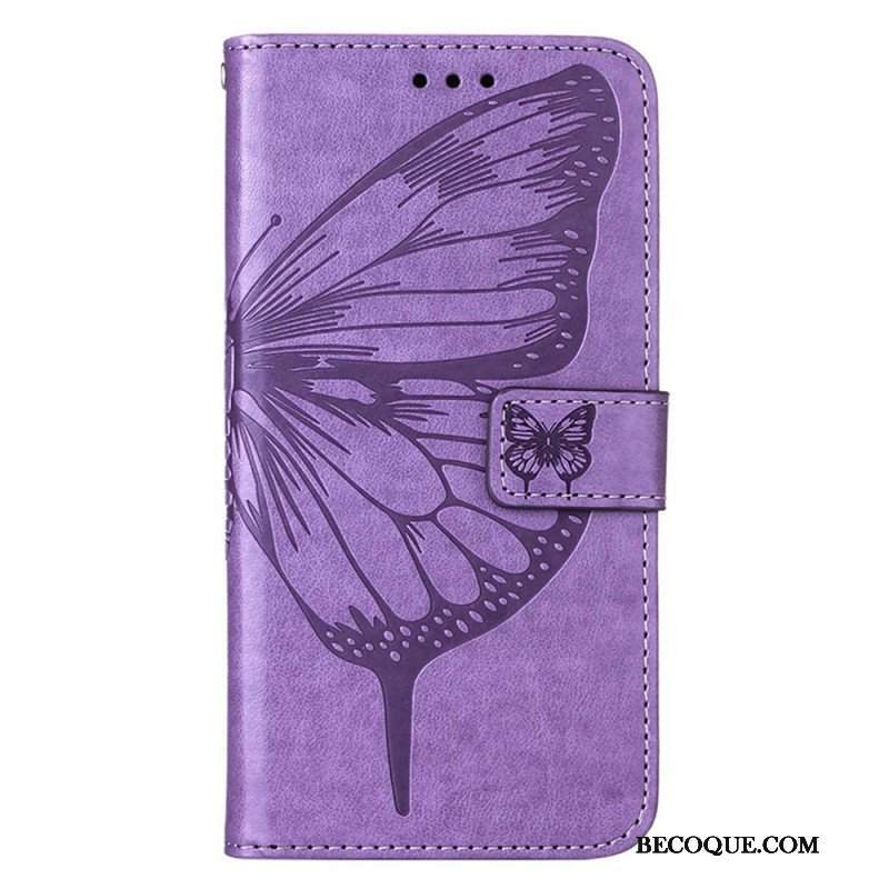 Etui Folio do iPhone 14 Pro Max z Łańcuch Barokowy Motyl Z Paskami