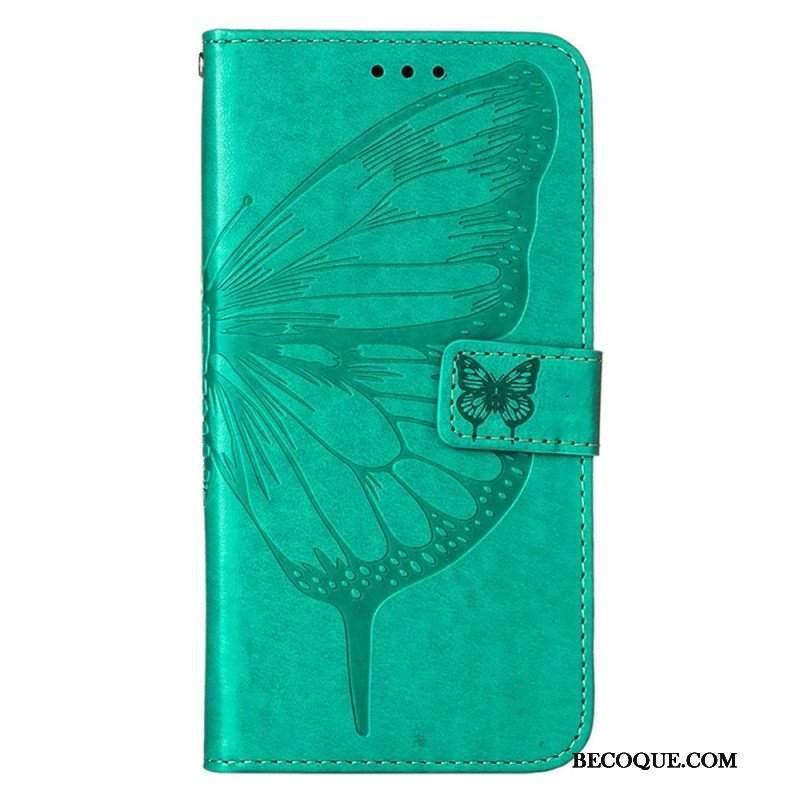 Etui Folio do iPhone 14 Pro Max z Łańcuch Barokowy Motyl Z Paskami