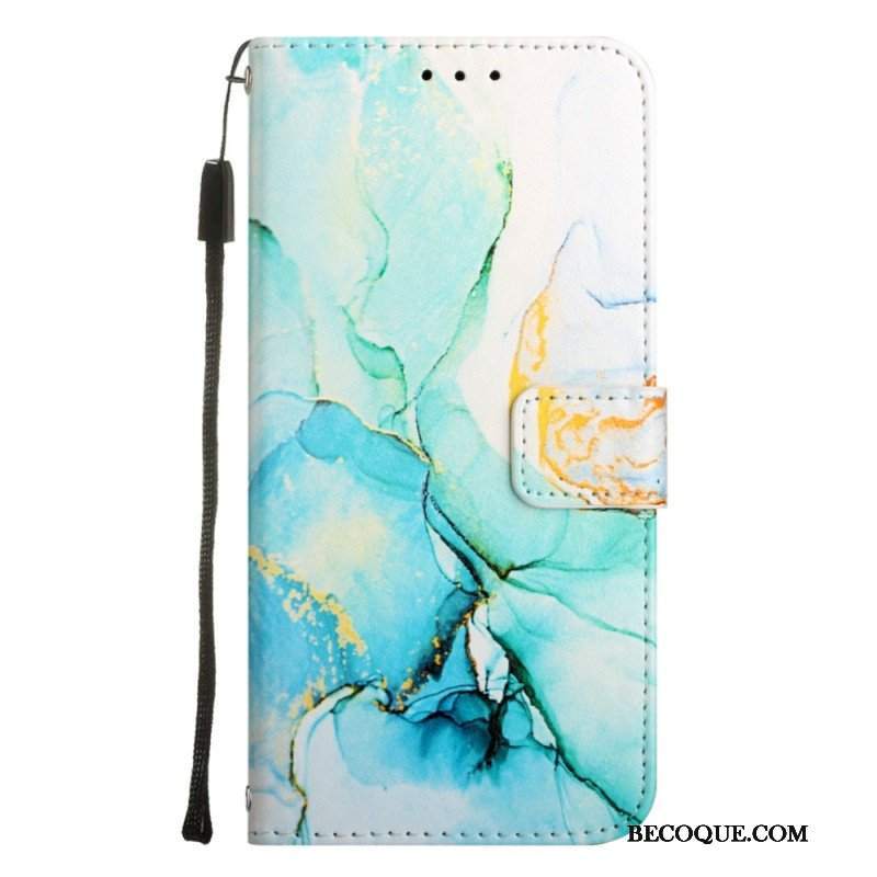 Etui Folio do iPhone 14 Pro Max z Łańcuch Pasek Marmuru