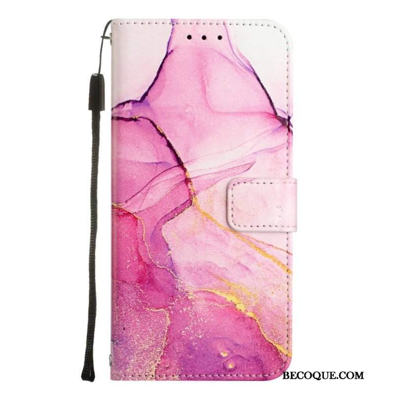 Etui Folio do iPhone 14 Pro Max z Łańcuch Pasek Marmuru